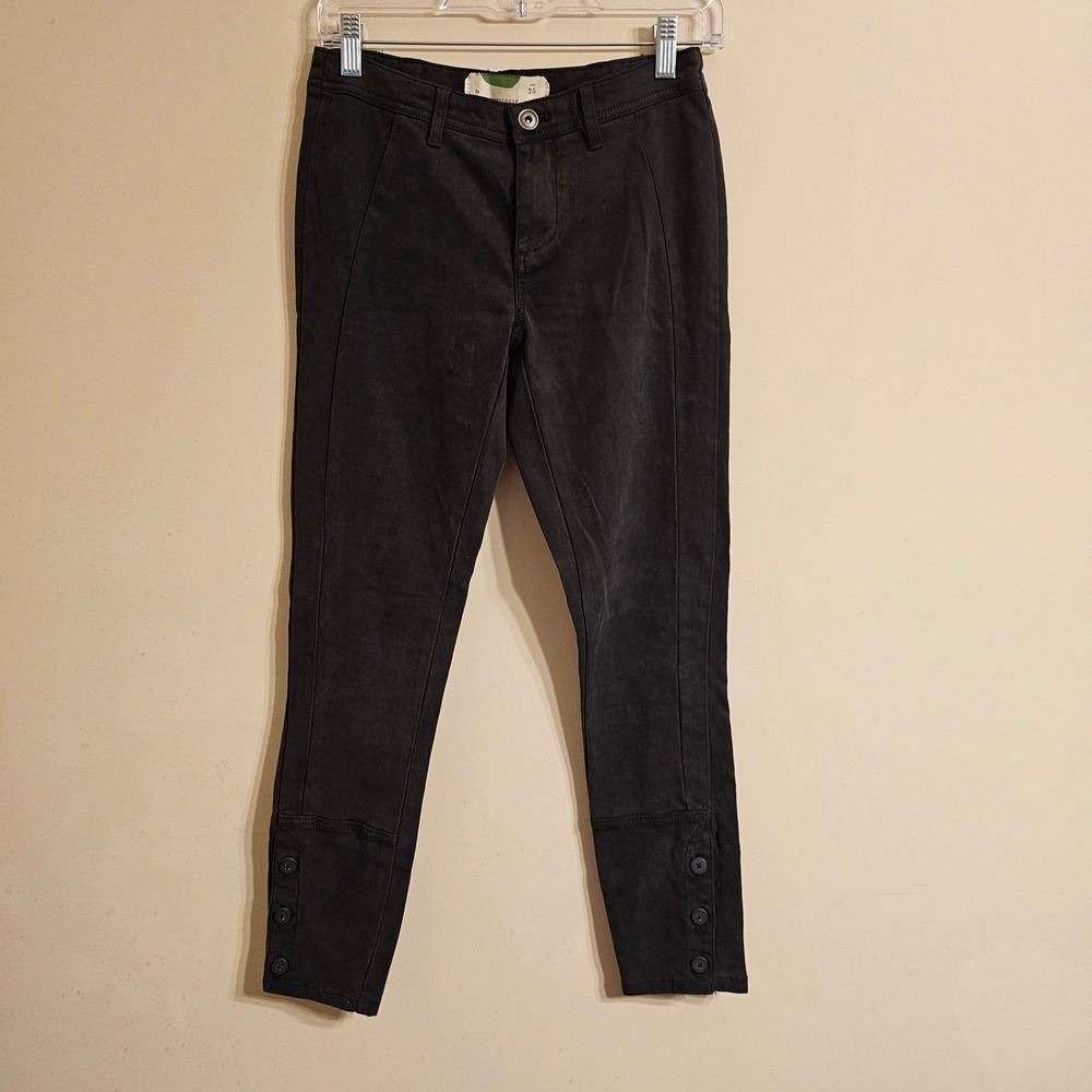 Anthropologie Slim Ankle Pants Women 25 Black Button Cuff Lyocell Blend Trousers